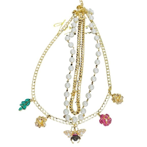 Thalia Sodi Gold Tone Crystal & Imitation Pearl Charm Layer Necklace 16”+3” - Picture 8 of 8